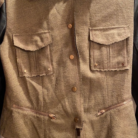 Tan with leather sleeve jacket - Picture 2 of 4